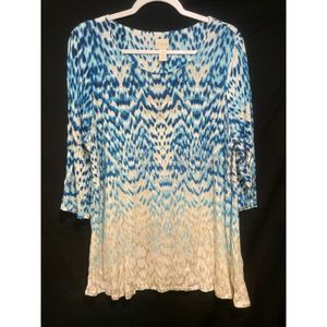 Chico' 3 Blue White Beige Ombre Pattern XL/16 Top Blouse Shirt